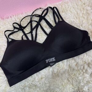 PINK Victoria's Secret Black Strappy Sports Bra